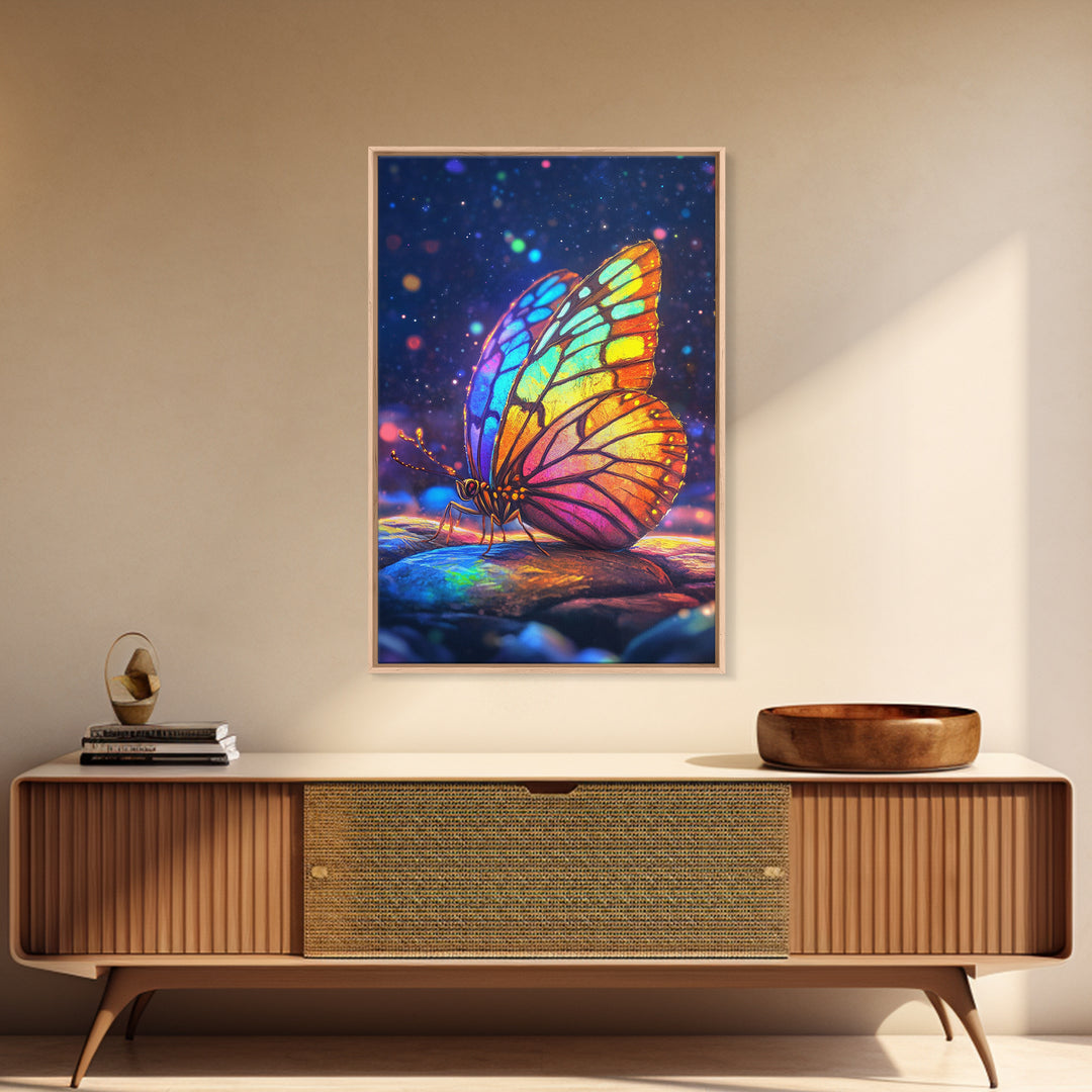 Stained Glass Rainbow Butterfly Canvas Print, Colorful Wall Art, Whimsical Animal Art, Nature Inspired Home Decor Unique Gift
