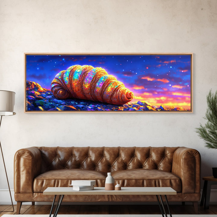 Luminous Seashell On Rocky Shore At Twilight Canvas Print, Coastal Wall Art, Ocean Decor, Nautical Beach House Artwork Print
