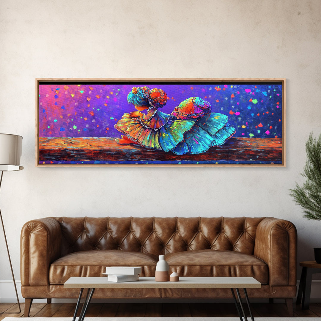Colorful Curled Doll In Ruffled Dress Canvas Print, Whimsical Wall Art, Girls Room Decor, Nursery Wall Art, Cute Art Print
