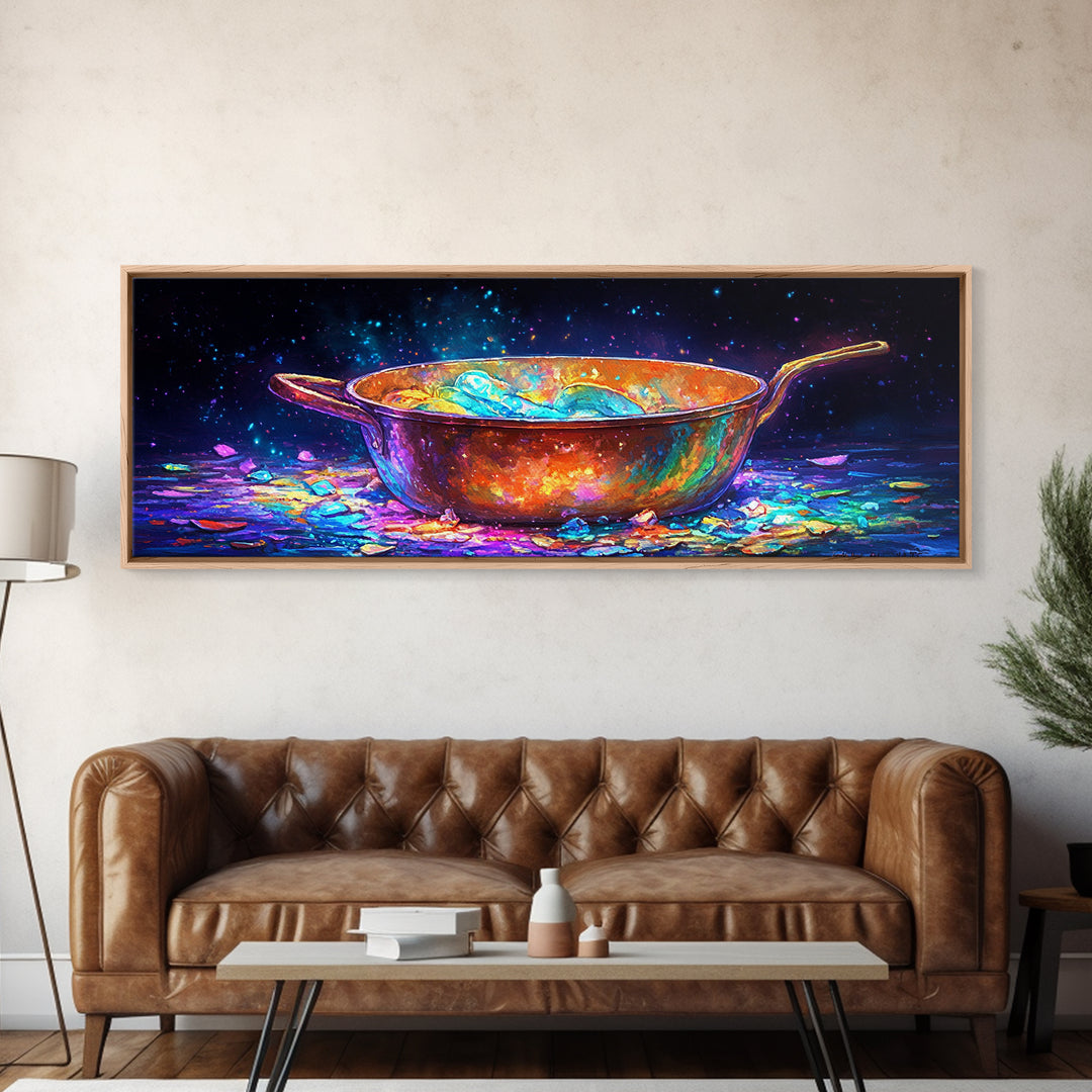 Glowing Copper Pan With Shimmering Water Canvas Print, Kitchen Wall Art, Rustic Kitchen Decor, Foodie Gift, Dining Room Prints