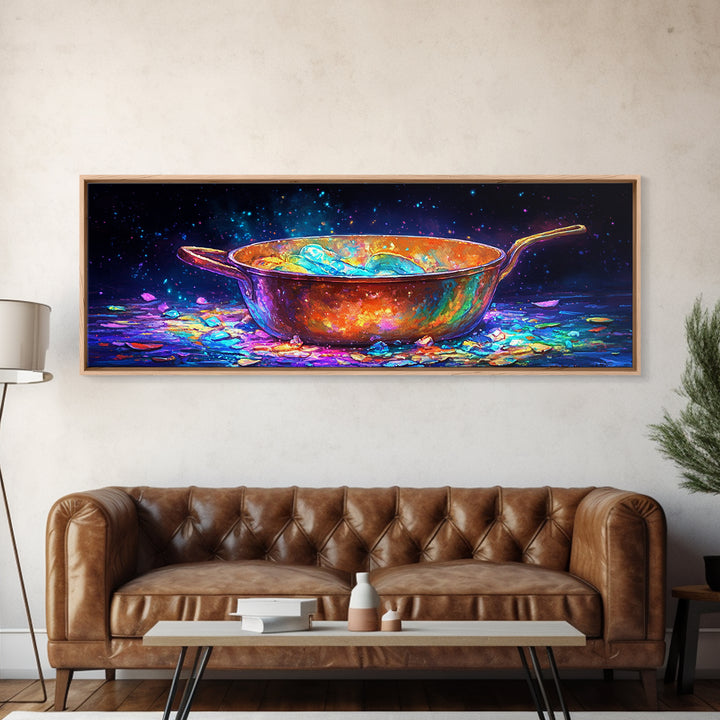 Glowing Copper Pan With Shimmering Water Canvas Print, Kitchen Wall Art, Rustic Kitchen Decor, Foodie Gift, Dining Room Prints