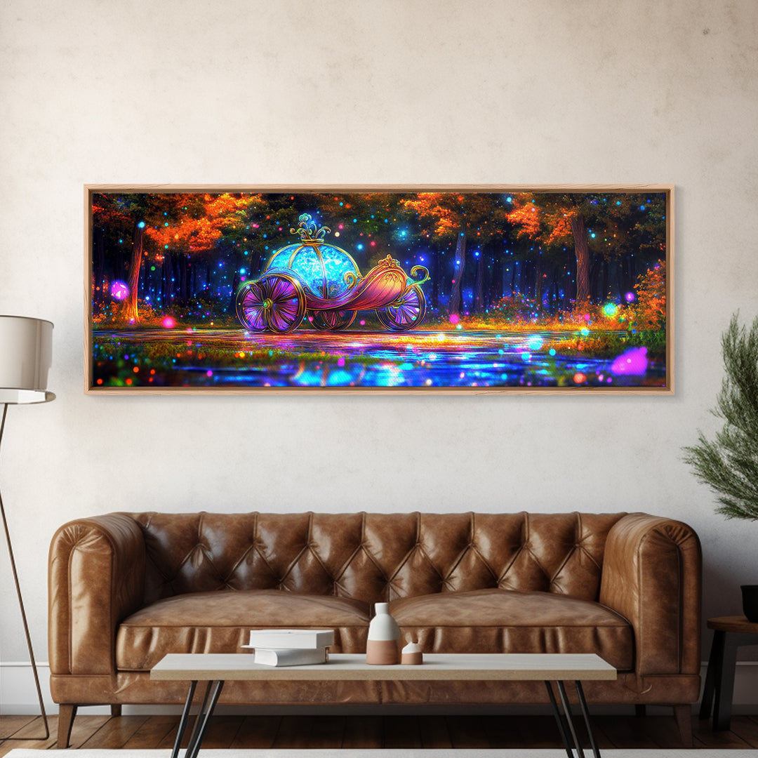 Enchanted Pumpkin Carriage Wall Art, Fairy Tale Canvas Print, Whimsical Nursery Decor, Magical Forest Fantasy Artwork For Girls Room
