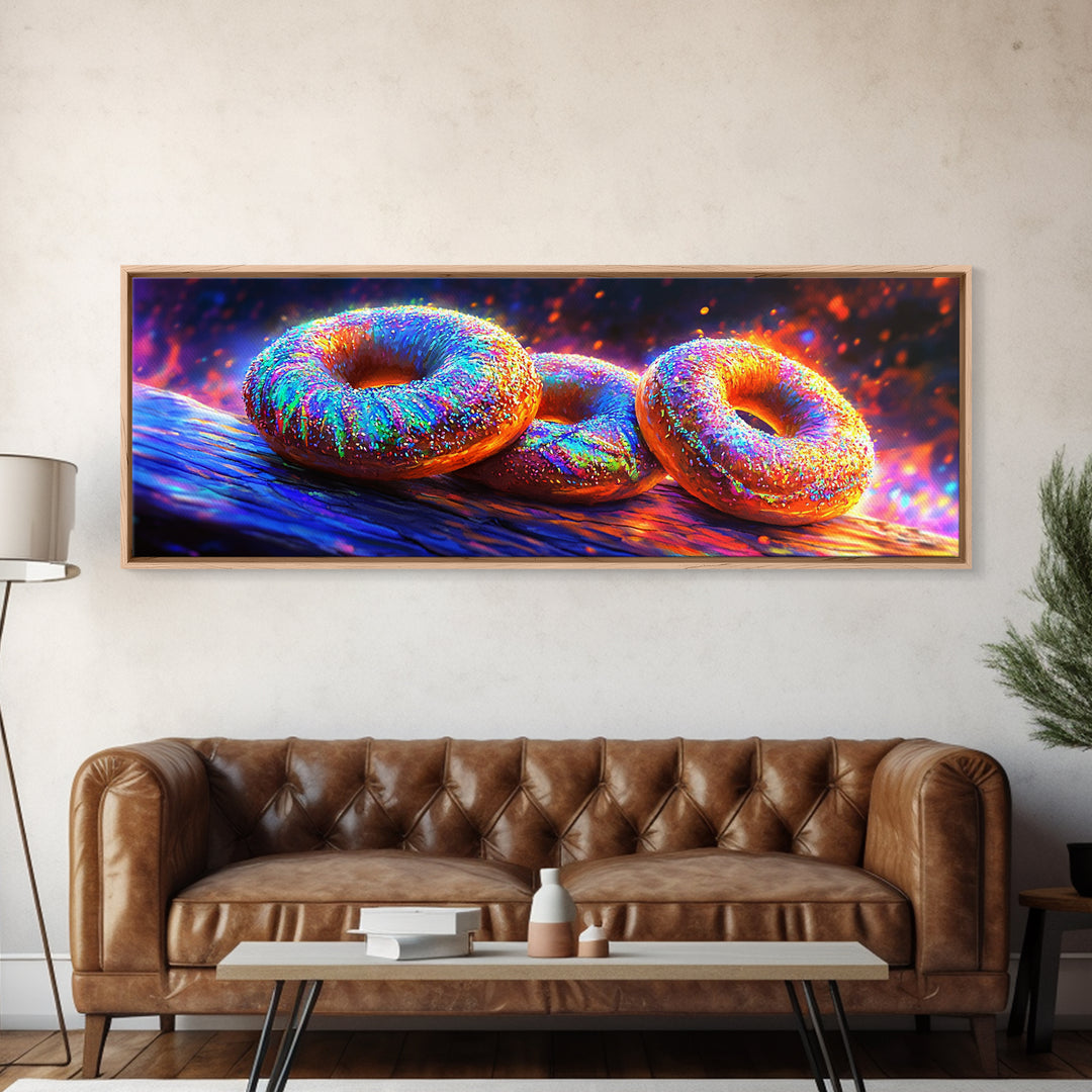 Sparkling Donuts On Rustic Wood Canvas Print, Bakery Wall Art, Cute Kitchen Decor, Dessert Art Print, Food Lover Gift And Cafe Decor