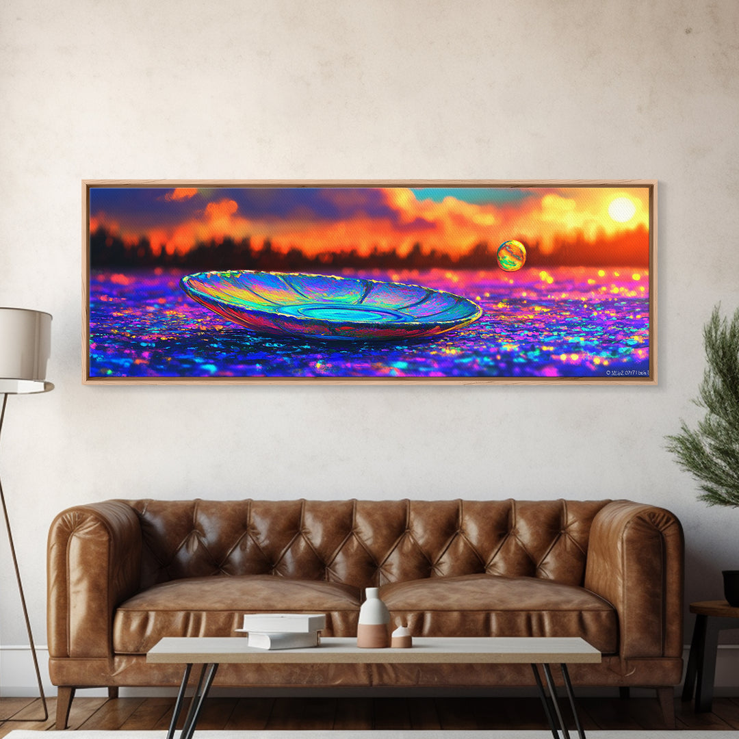 Iridescent Glass Plate At Sunset Canvas Print, Abstract Still Life Wall Art, Colorful Home Decor, Modern Kitchen Art Print