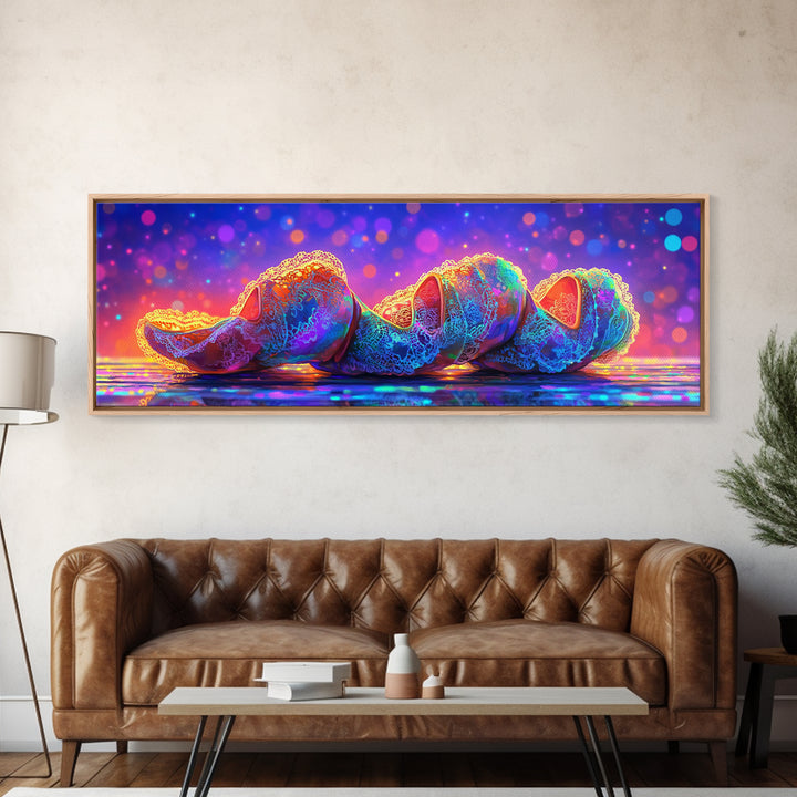 Rainbow Seashell Trio On Shimmering Beach Canvas Print, Coastal Wall Art, Ocean Decor, Beach House Gift For Her, Summer Decor