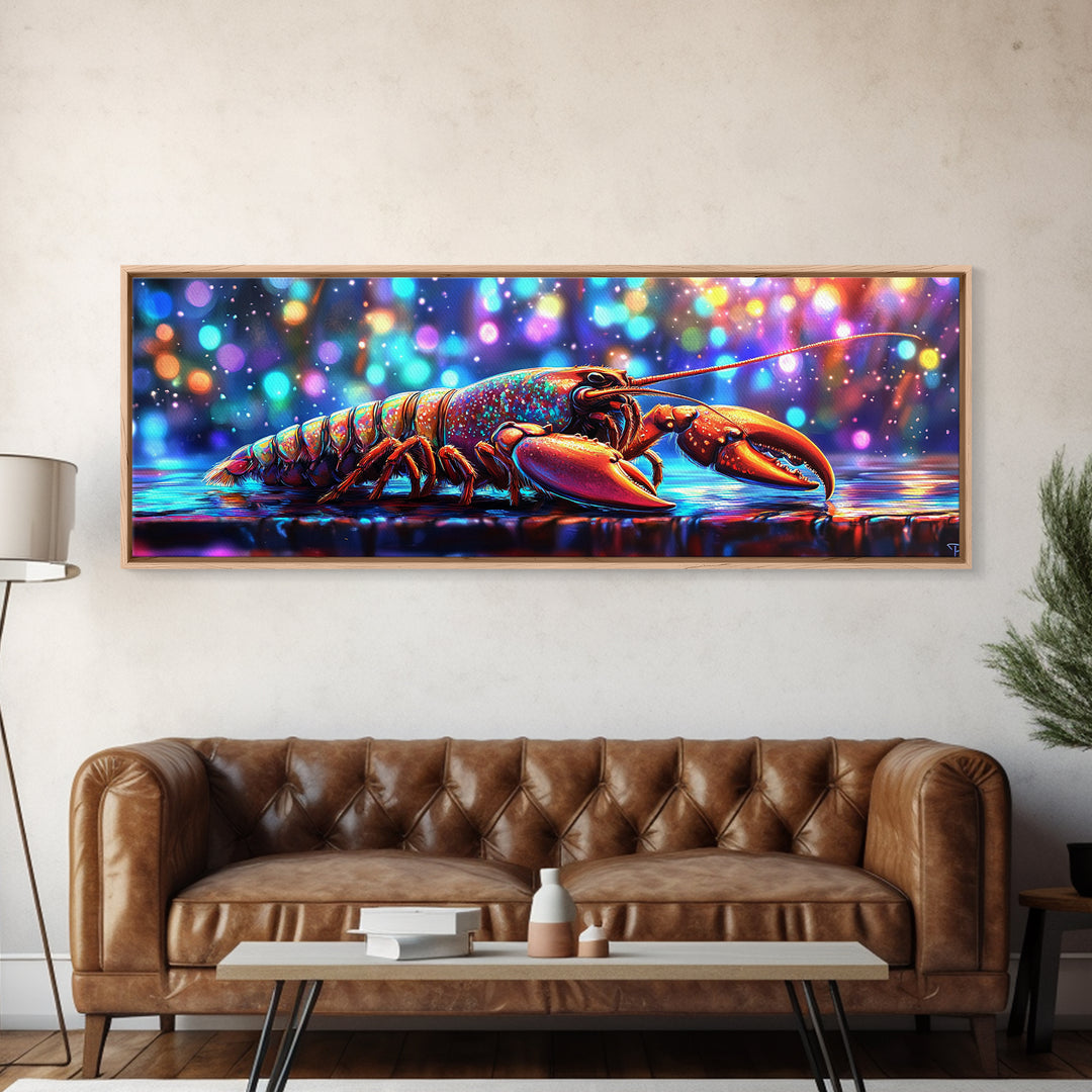 Iridescent Lobster With Bokeh Lights, Coastal Canvas Print, Seafood Kitchen Wall Art, Nautical Decor For Beach House Gift
