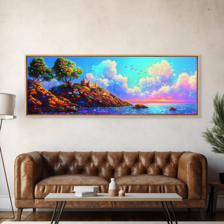 Sunlit Coastal Cliff Wall Art, Ocean Landscape Canvas Print, Beach House Decor, Mediterranean Travel Poster For Living Room