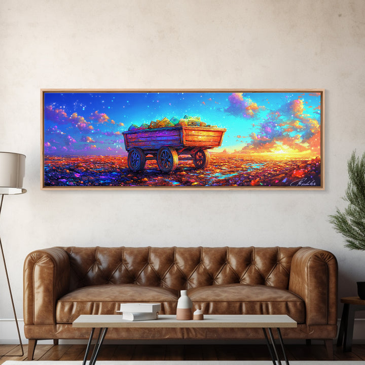 Rustic Wooden Wagon At Sunset Canvas Print, Colorful Country Landscape Art, Farmhouse Wall Decor And Housewarming Gift Idea