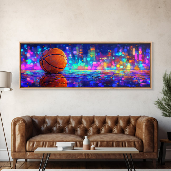 Basketball On Rainy Court Wall Art, Urban Sports Print, Man Cave Decor For Game Room, Boys Room, And Sports Fan Gift For Him