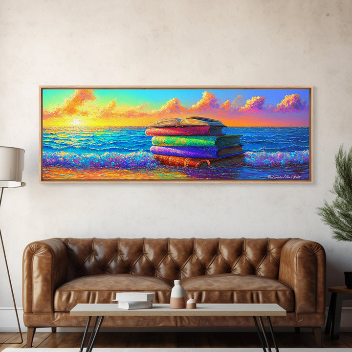 Stacked Beach Towels Beside Turquoise Waves Canvas Print, Coastal Wall Art, Beach House Decor, Summer Wall Decor, Gift For Her