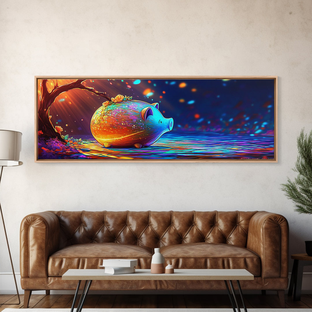 Whimsical Piggy Bank Under Flowering Tree Wall Art, Cute Animal Art, Nursery Wall Art, Kids Room Decor, Gift For Her, Playroom Decor
