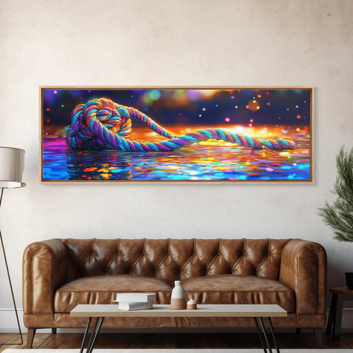 Glowing Nautical Rope Knot Canvas Print, Coastal Wall Art, Abstract Seascape Decor, Beach House Decor, Ocean Wall Decor Print