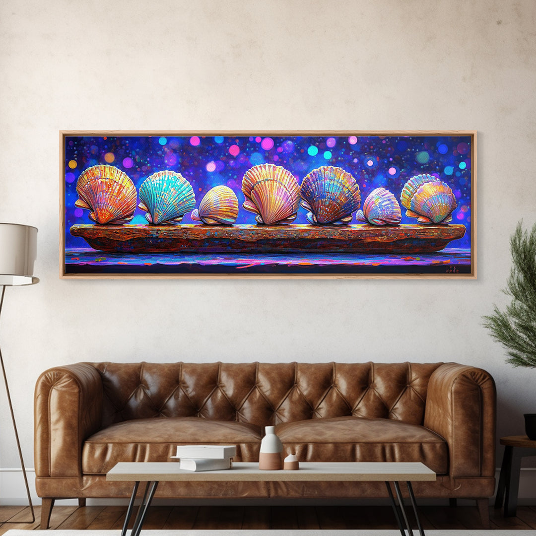 Rainbow Seashells On Driftwood Wall Art, Coastal Decor, Ocean Wall Art Print, Beach House Gallery Wall Gift Idea For Her