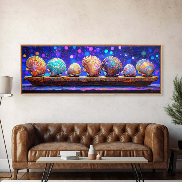 Rainbow Seashells On Driftwood Wall Art, Coastal Decor, Ocean Wall Art Print, Beach House Gallery Wall Gift Idea For Her