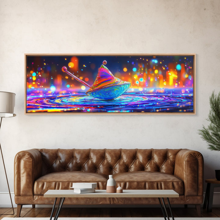 Rainbow Spinning Top Toy Wall Art, Whimsical Kids Room Canvas Print For Playroom Decor, Nursery Decor, And Unique Gift For Kids