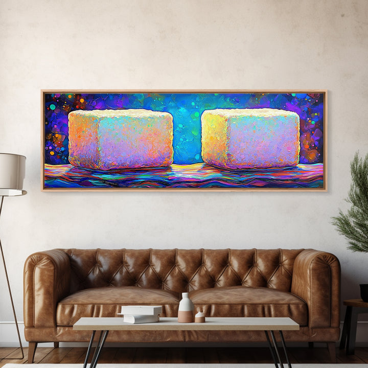Pastel Sugar Cubes On Rainbow Surface Canvas Print, Colorful Kitchen Wall Art, Sweet Treats Decor, Modern Food Art, Bakery Print