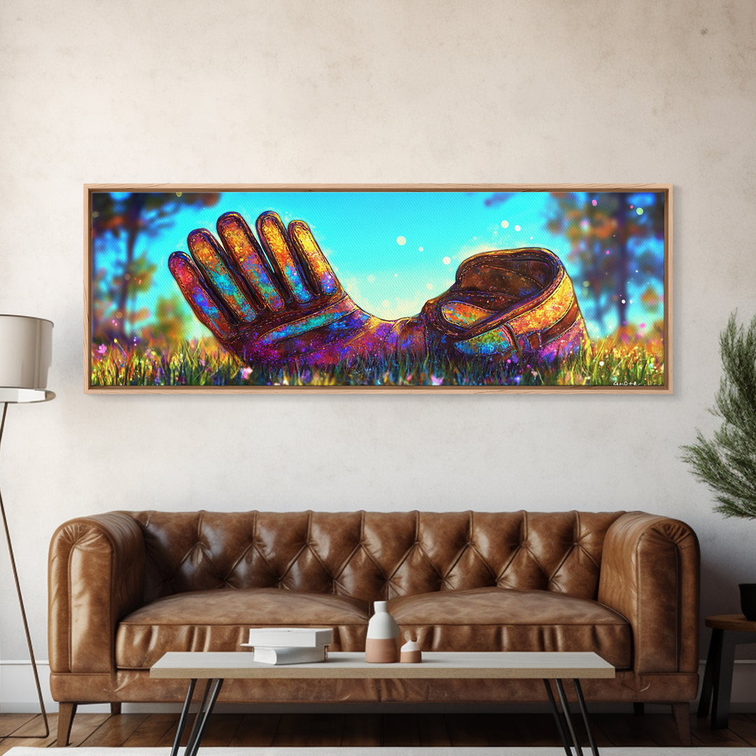 Rainbow Baseball Glove In Grass Canvas Print, Sports Wall Art, Baseball Decor, Boys Room Game Room Gift For Him, Man Cave Decor
