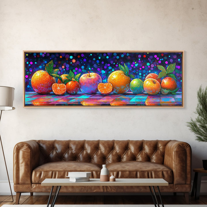 Vibrant Citrus And Apple Still Life Framed Canvas Print, Colorful Kitchen Wall Art, Fruit Art, Modern Home Decor, Foodie Gift