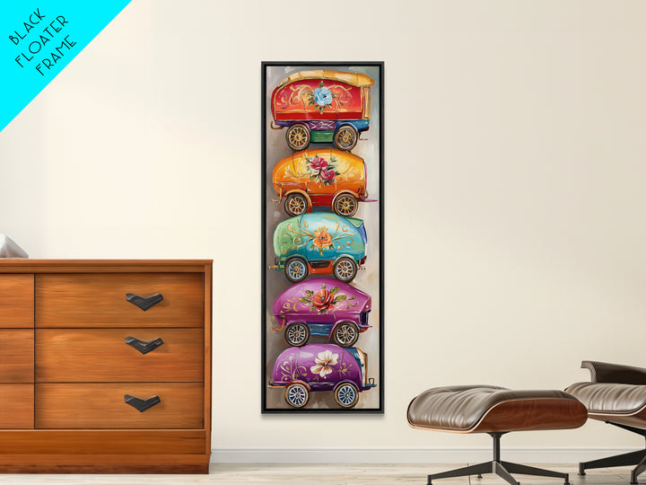 Whimsical Floral Covered Wagons Wall Art, Western Framed Canvas Print For Nursery Kitchen Living Room Home Decor Gift For Her