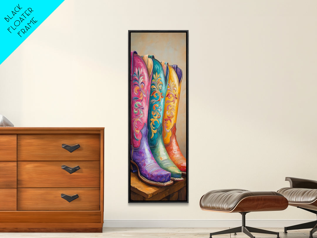 Bright Floral Western Boots Wall Art, Cowgirl Canvas Print For Boho Bedroom Living Room Ranch Home Decor Housewarming Gift