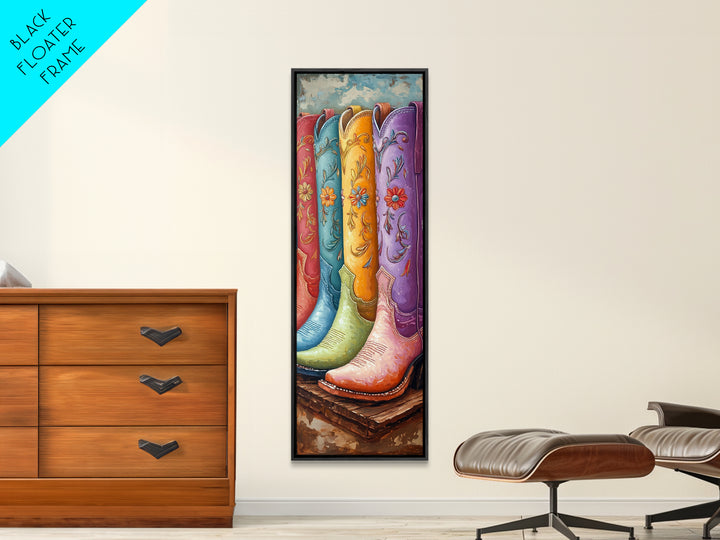 Bright Embroidered Cowboy Boots Painting, Western Canvas Print, Cowgirl Wall Decor, Boho Ranch Home Decor, Gift For Her, Art Print