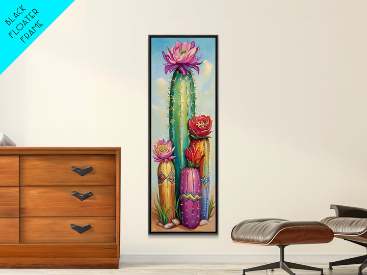 Blooming Desert Cactus Garden Wall Art, Colorful Southwest Canvas Print, Boho Western Living Room Decor, Nature Lover Gift