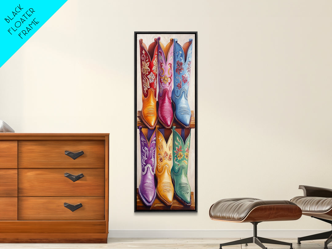 Six Embroidered Cowboy Boots Framed Canvas Print, Western Wall Art, Cowgirl Decor, Rustic Home Decor, Farmhouse Wall Decor