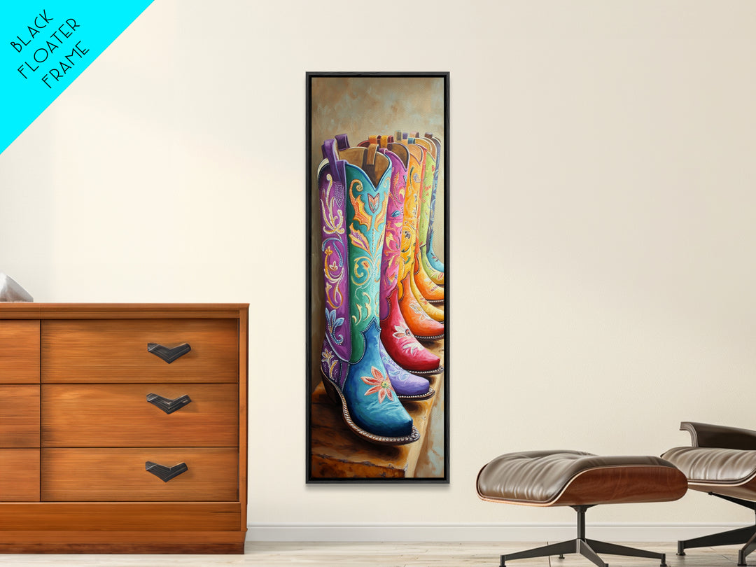 Bright Turquoise Pink Cowboy Boots Canvas Print, Western Wall Art, Cowgirl Room Decor, Boho Ranch Housewarming Gift For Her