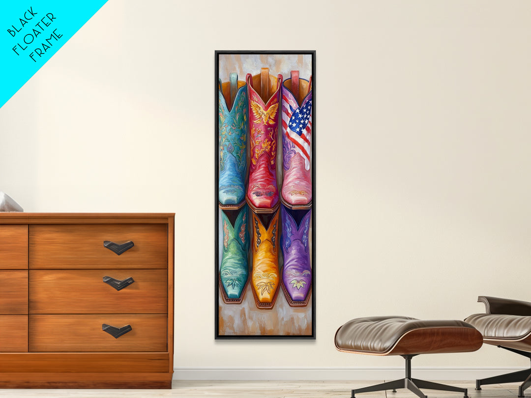 Patriotic Colorful Cowboy Boots Wall Art, Western Cowgirl Decor, Americana Canvas Print, Rustic Ranch Housewarming Gift Idea