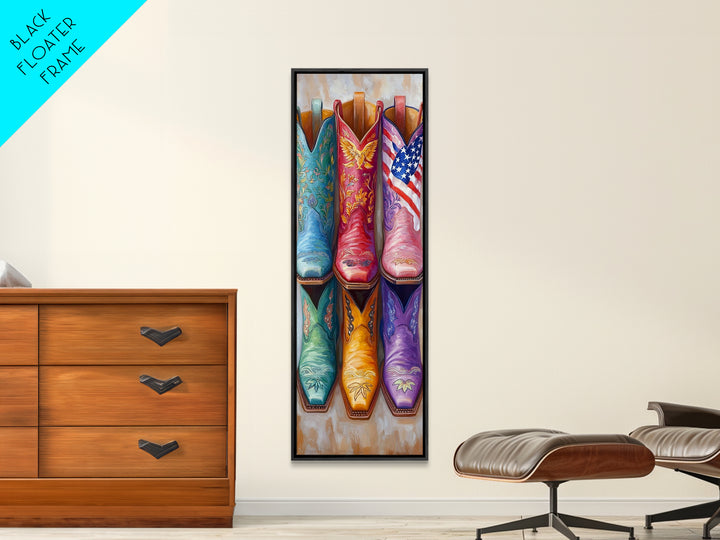 Patriotic Colorful Cowboy Boots Wall Art, Western Cowgirl Decor, Americana Canvas Print, Rustic Ranch Housewarming Gift Idea