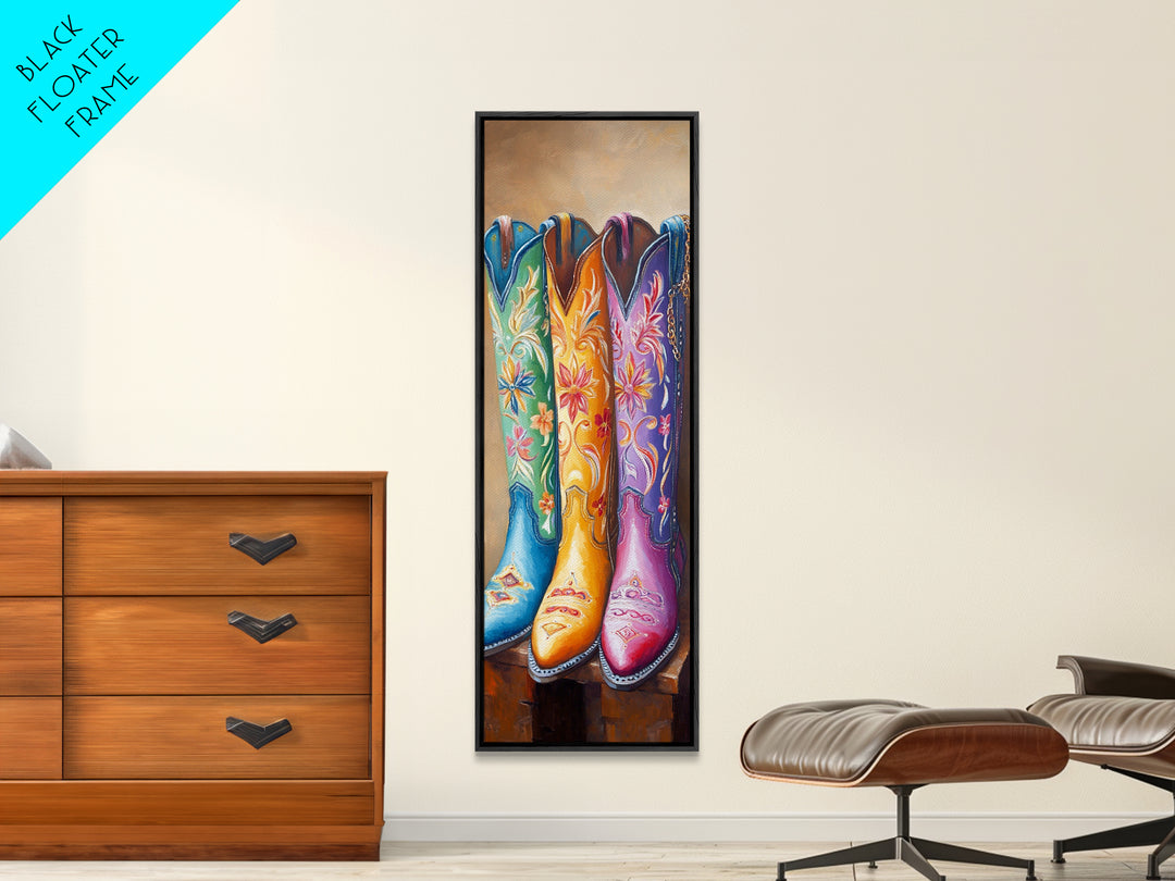 Turquoise Yellow Pink Cowboy Boots Wall Art, Western Cowgirl Decor, Floral Canvas Print, Rustic Farmhouse Gift For Her, Home Decor