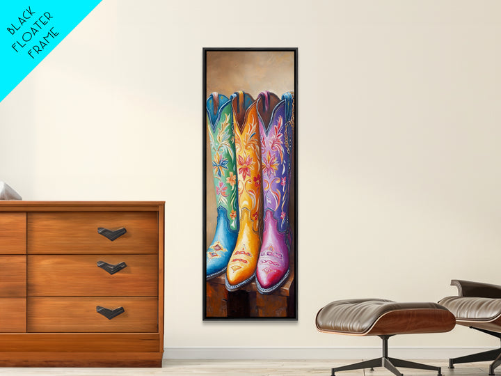 Turquoise Yellow Pink Cowboy Boots Wall Art, Western Cowgirl Decor, Floral Canvas Print, Rustic Farmhouse Gift For Her, Home Decor