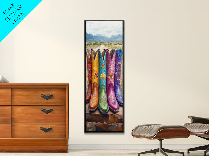 Bright Cowboy Boots In Desert Landscape Wall Art, Western Cowgirl Canvas Print, Southwestern Ranch Home Decor Gift For Living Room