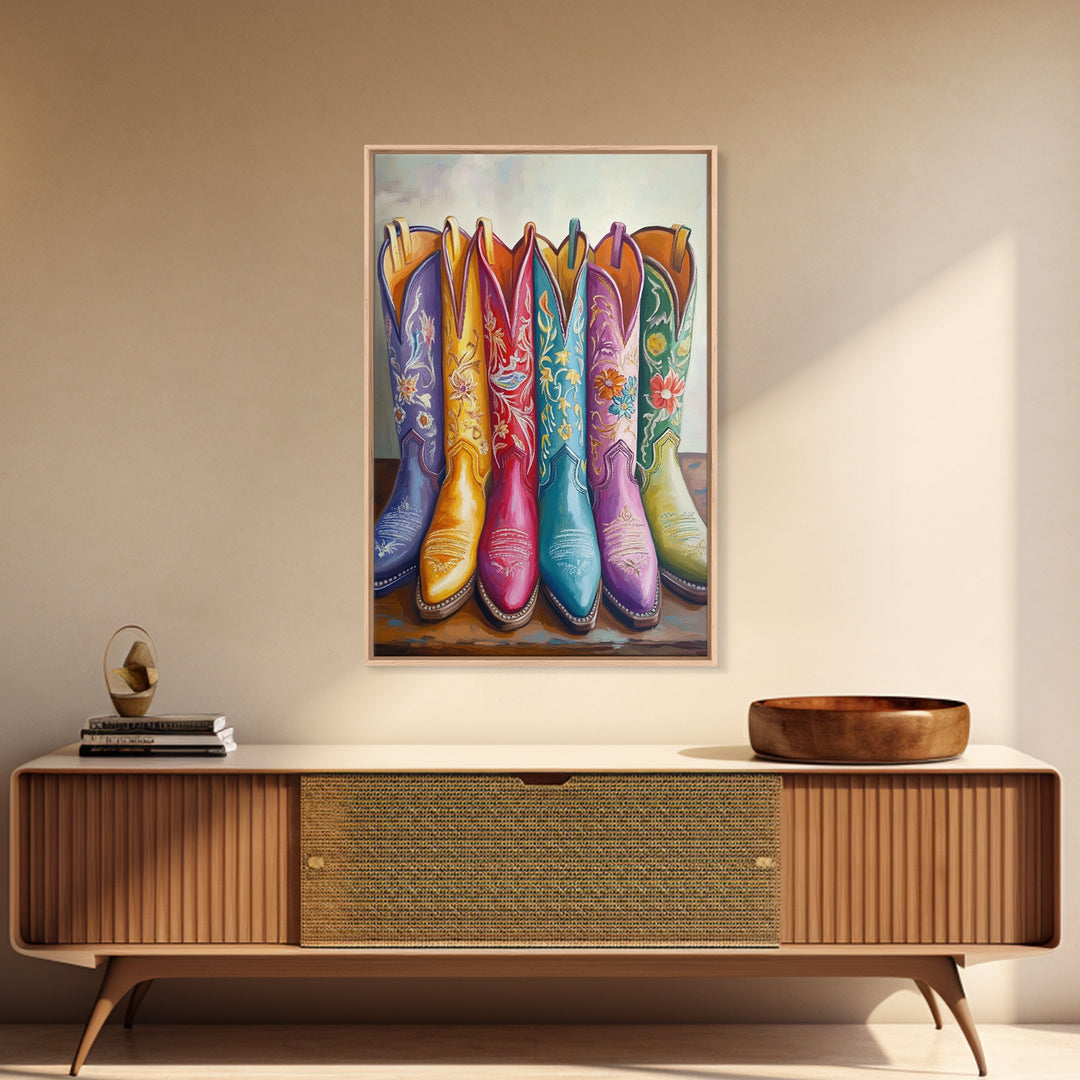 Tall Turquoise Red And Purple Cowboy Boots Canvas Print, Floral Western Wall Art, Cowgirl Ranch Decor, Gift For Her Home Decor