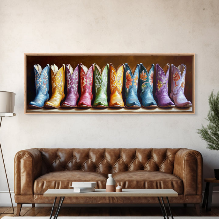 Moody Embroidered Cowboy Boots Wall Art, Western Wall Decor, Cowgirl Canvas Print, Rustic Farmhouse Decor, Unique Gift For Her