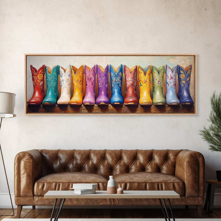 Bright Western Cowboy Boots Wall Art, Colorful Ranch Decor, Cowgirl Canvas Print, Rustic Farmhouse Living Room Art Gift