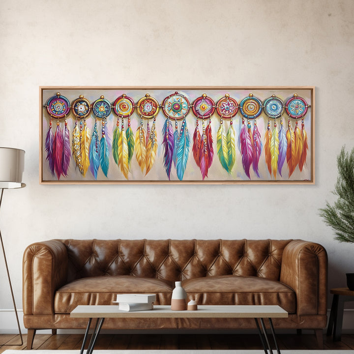 Colorful Dreamcatcher Feather Wall Art, Boho Western Decor, Southwestern Nursery Print, Vibrant Tribal Housewarming Gift