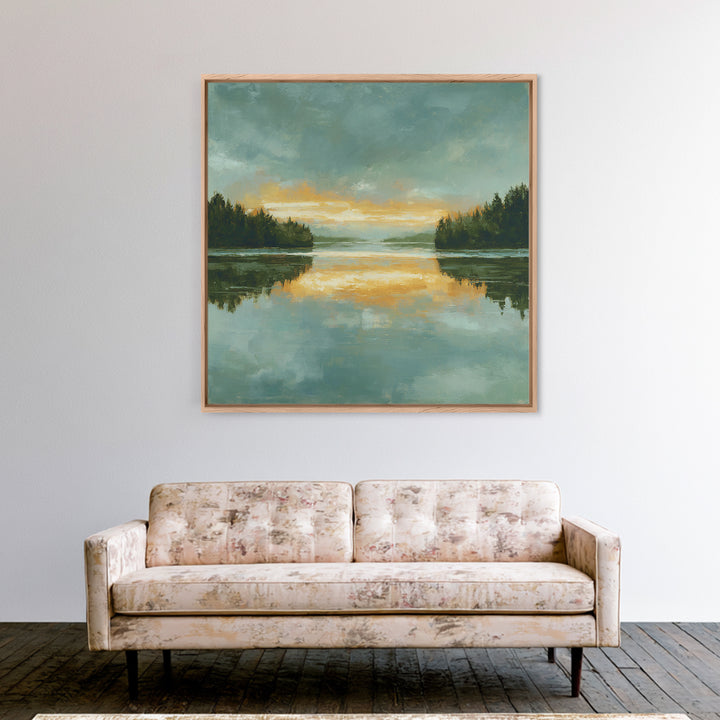 Calming Lake Reflection Framed Canvas Print, Above Bed Art, Textured Wall Art, Bedroom Decor, Fine Art, Serenity, Western Decor, ABA-1x1-11