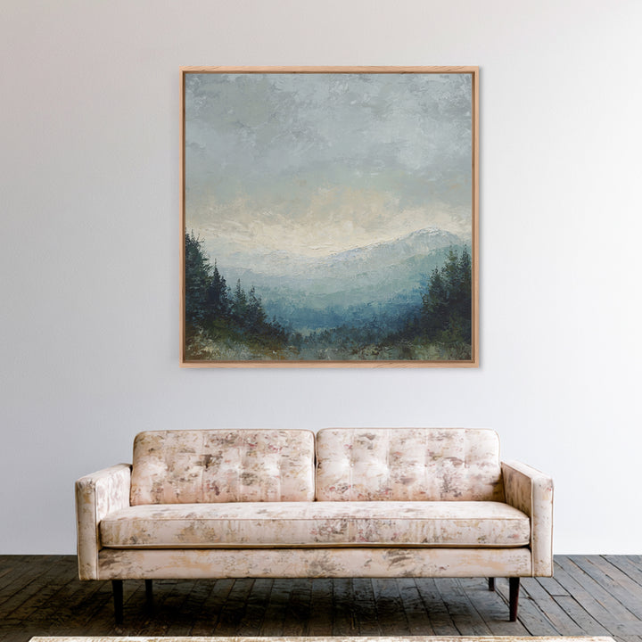 Soft Alpine Horizon Framed Canvas Print, Above Bed Art, Boho Decor, Bedroom Decor, Fine Art, Serenity, Statement Artwork, ABA-1x1-24