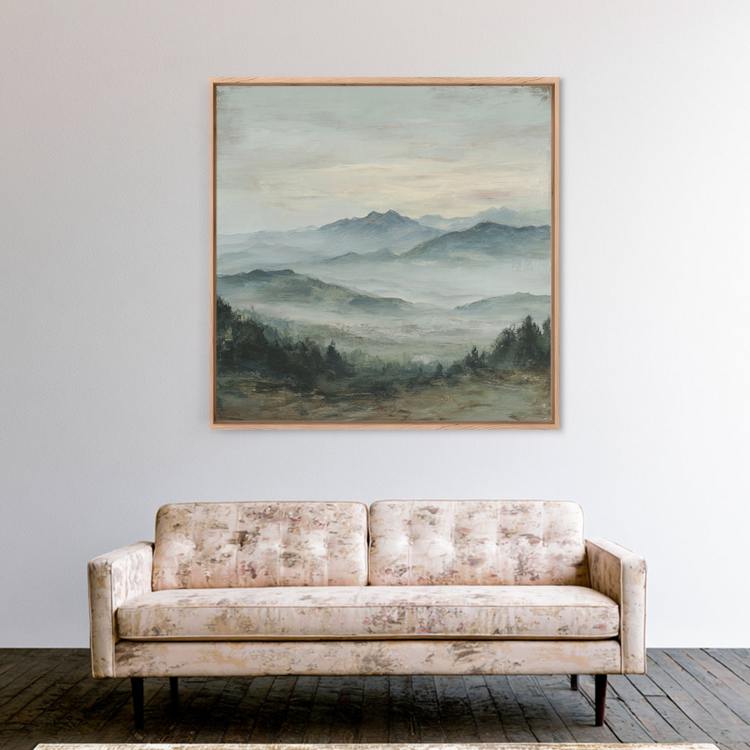 Panoramic Misty Mountain Landscape Canvas Print, Above Bed Art, Neutral Decor, Bedroom Decor, Fine Art, Serenity, Wall Decor, ABA-1x1-25