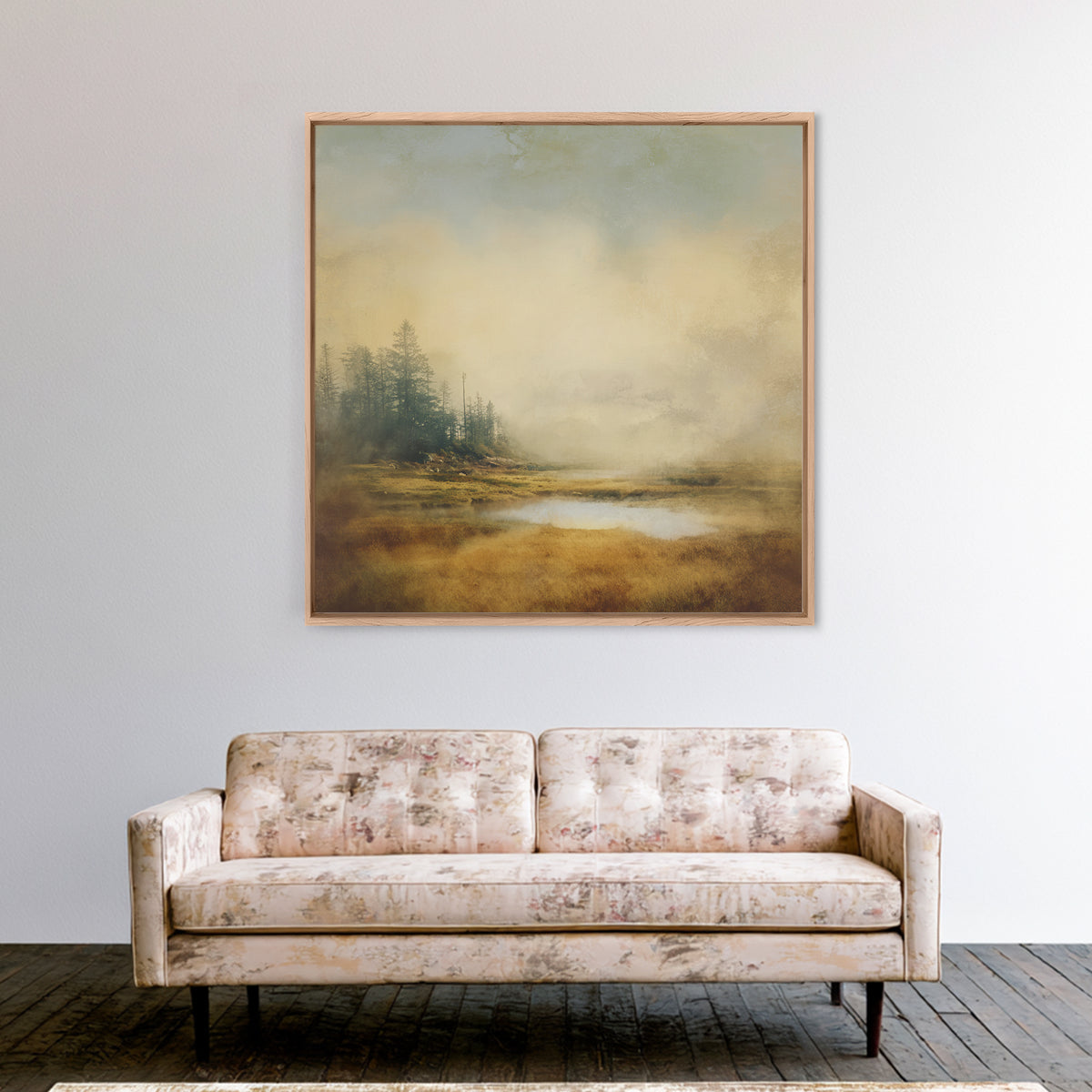 Quiet Forest Ridge Softened by Fog Framed Canvas Print, Above Bed Art, Bedroom Wall Art, Bedroom Decor, Fine Art, Serenity, ABA-1x1-38