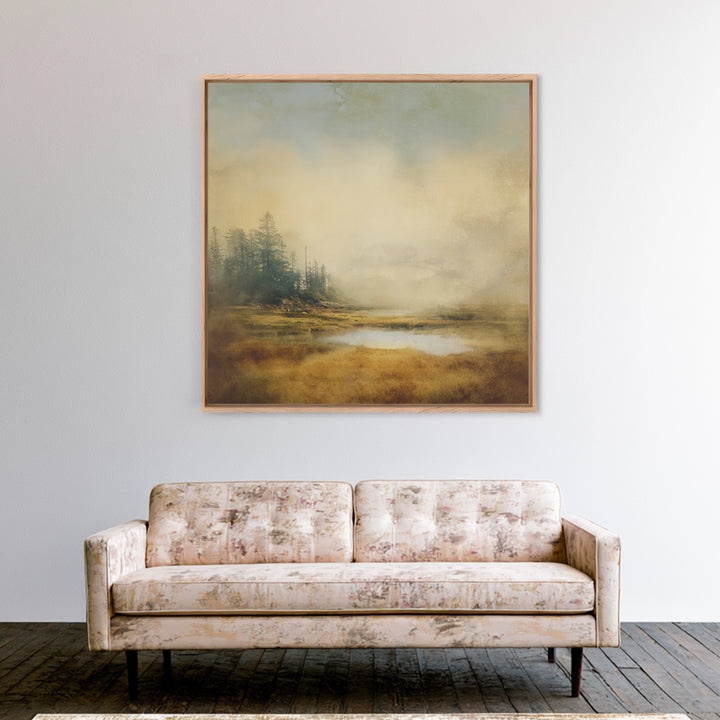 Quiet Forest Ridge Softened by Fog Framed Canvas Print, Above Bed Art, Bedroom Wall Art, Bedroom Decor, Fine Art, Serenity, ABA-1x1-38