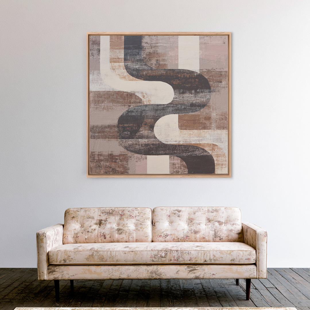 Warm Taupe Abstract Waves Framed Canvas Print, Above Bed Art, Horizontal Wall Art, Bedroom Decor, Abstract Art, Serenity, ABA-1x1-39