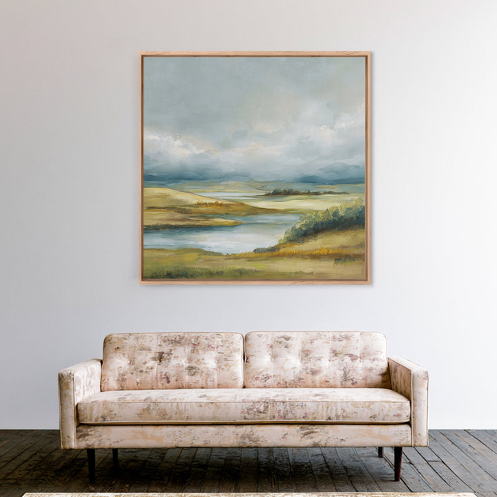 Soft Romantic Landscape Framed Canvas Print, Above Bed Art, Home Decor, Bedroom Decor, Oil Painting, Serenity, Contemporary Art, ABA-1x1-41