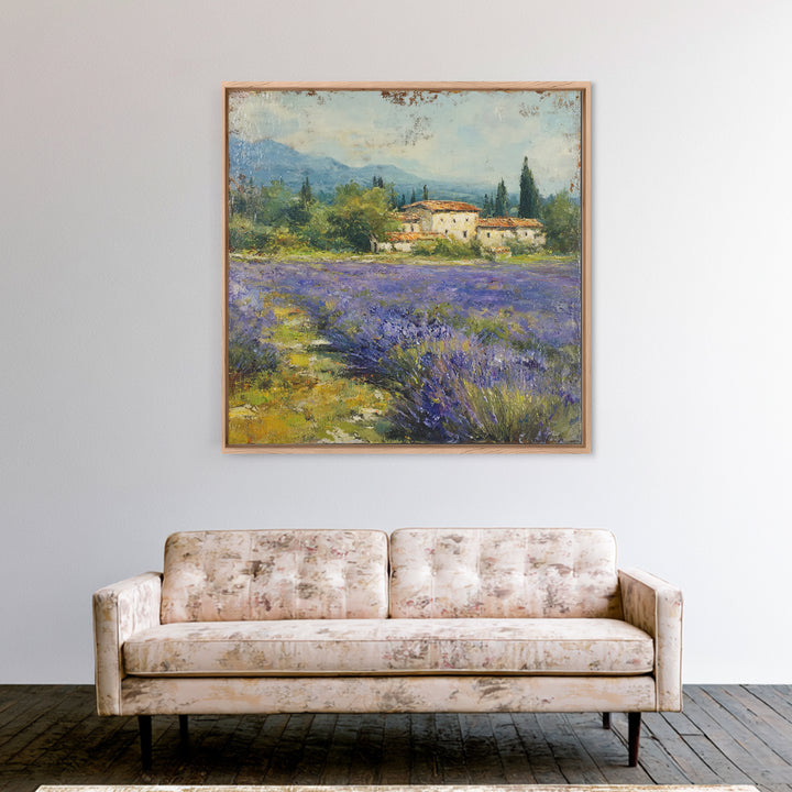 Oversized Lavender Field Framed Canvas Print, Above Bed Art, Dopamine Decor, Bedroom Decor, Oil Painting, Serenity, ABA-1x1-43