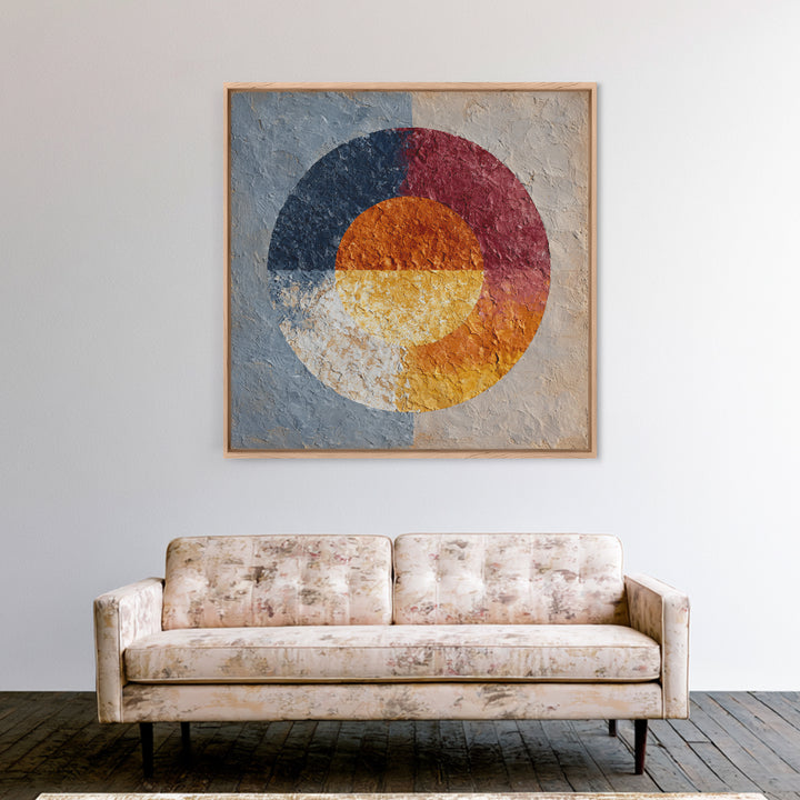 Abstract Sunrise Geometry Framed Canvas Print, Above Bed Art, Bedroom Decor, Abstract Art, Serenity, Boho Decor, Western Decor, ABA-1x1-44