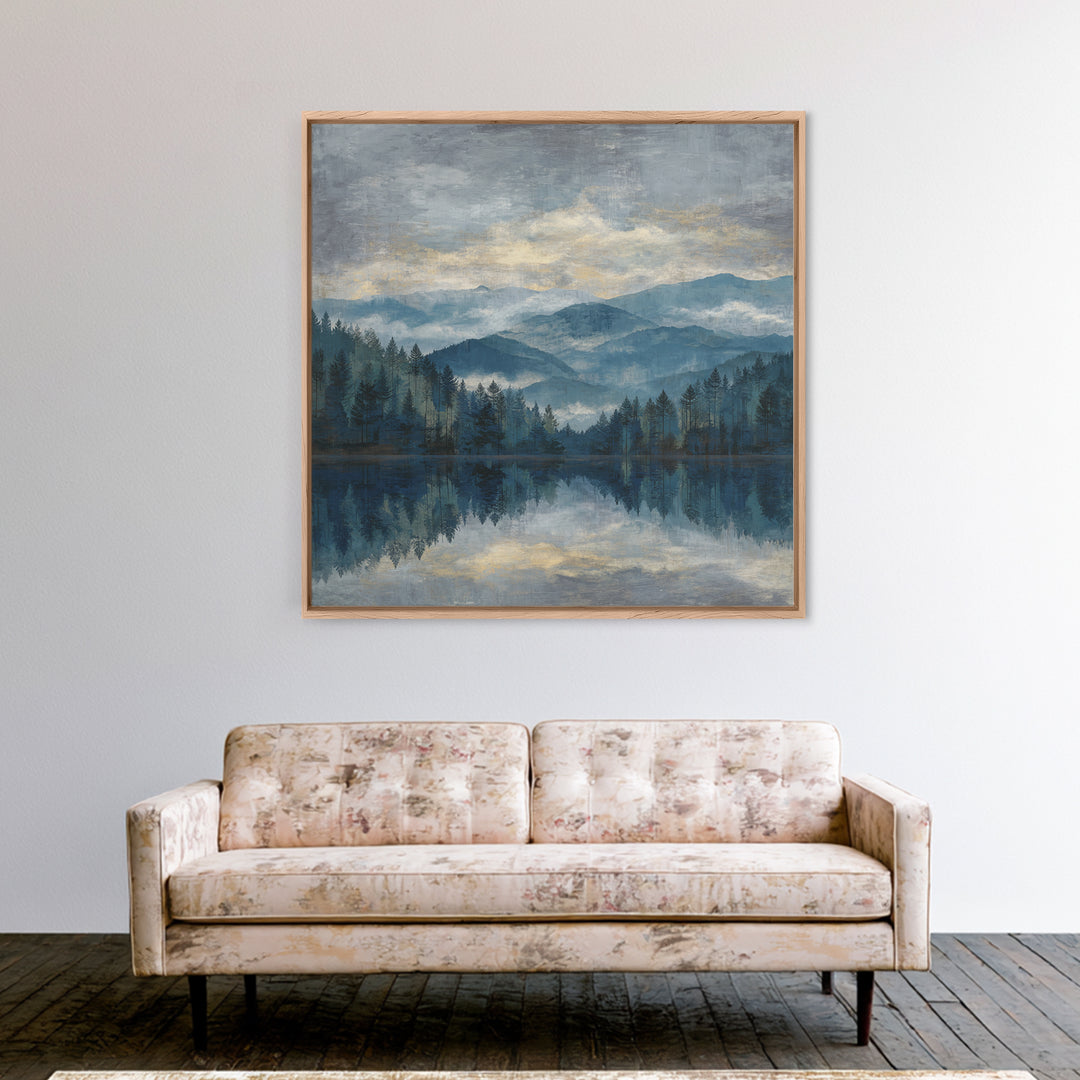 Soft Alpine Horizon Framed Canvas Print, Above Bed Art, Digital Prints, Bedroom Decor, Oil Painting, Serenity, Printable Art, ABA-1x1-48