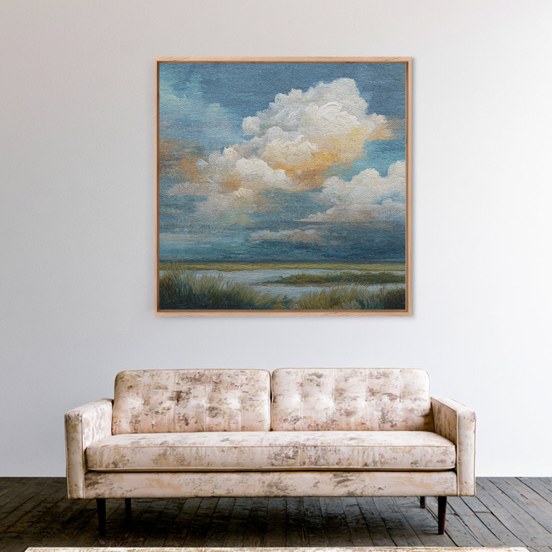 Tranquil Cloudscape with Blush Undertones Canvas Print, Above Bed Art, 3 Piece Wall Art, Bedroom Decor, Fine Art, Serenity, ABA-1x1-5