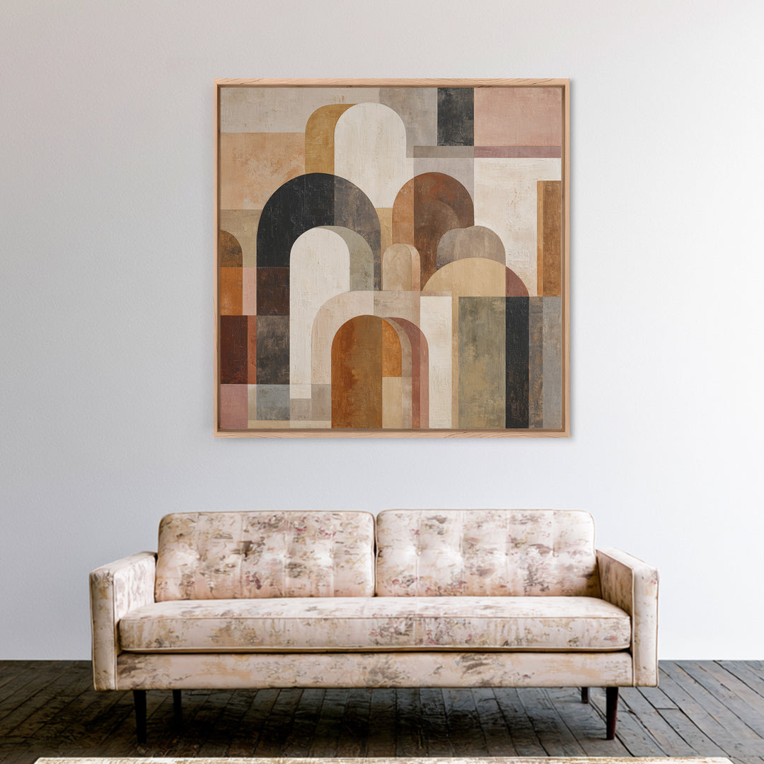 Neutral Abstract Arches Framed Canvas Print, Above Bed Art, Horizontal Wall Art, Bedroom Decor, Abstract Art, Serenity, ABA-1x1-52