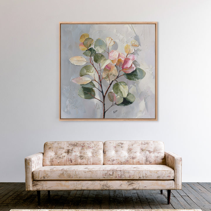 Soft Eucalyptus Branches Arranged Symmetrically Canvas Print, Above Bed Art, Dopamine Decor, Bedroom Decor, Serenity, ABA-1x1-6